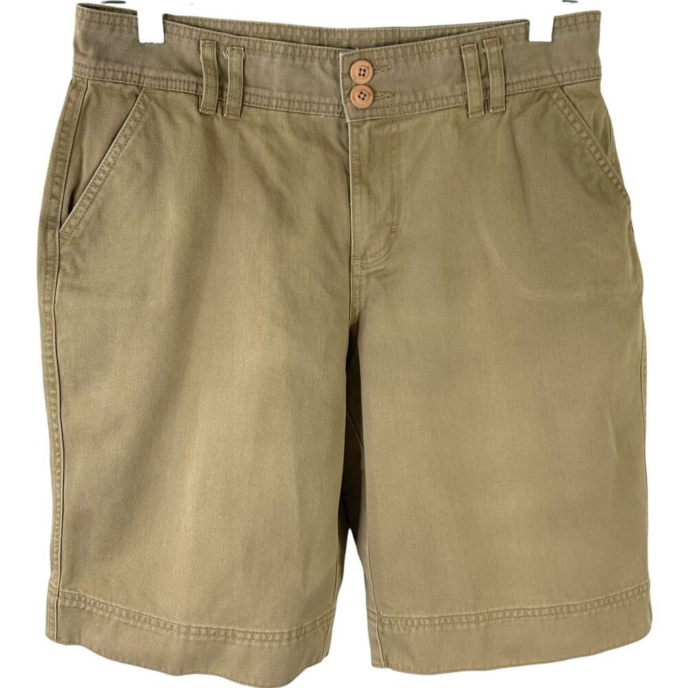 London & London Bermuda Straight Canvas Khaki Jean Shorts Women Size 10 Mid Rise